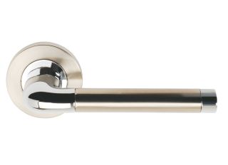 Argo Door Lever Handle Privacy Set With Round Rose - Satin Nickel/Polished Chrome