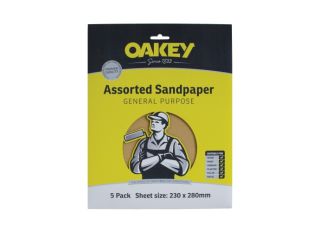 Oakey 230x280mm Fine Glass paper Sanding Sheets - Pack of 5