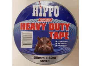 Hippo Heavy-Duty Tape Twin Pack Silver 50mm x 50m